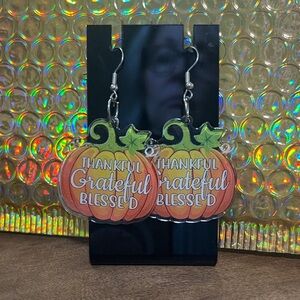 Thankful Grateful Blessed Pumpkin Earrings
